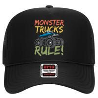 Monster Truck Jam Monster Trucks Rule Birthday Boy Gifts High Crown Mesh Back Trucker Hat