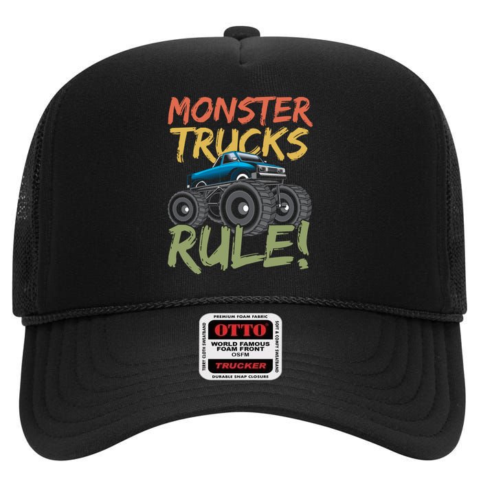 Monster Truck Jam Monster Trucks Rule Birthday Boy Gifts High Crown Mesh Back Trucker Hat