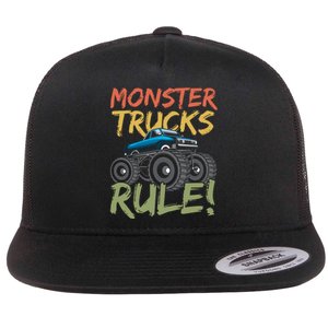 Monster Truck Jam Monster Trucks Rule Birthday Boy Gifts Flat Bill Trucker Hat