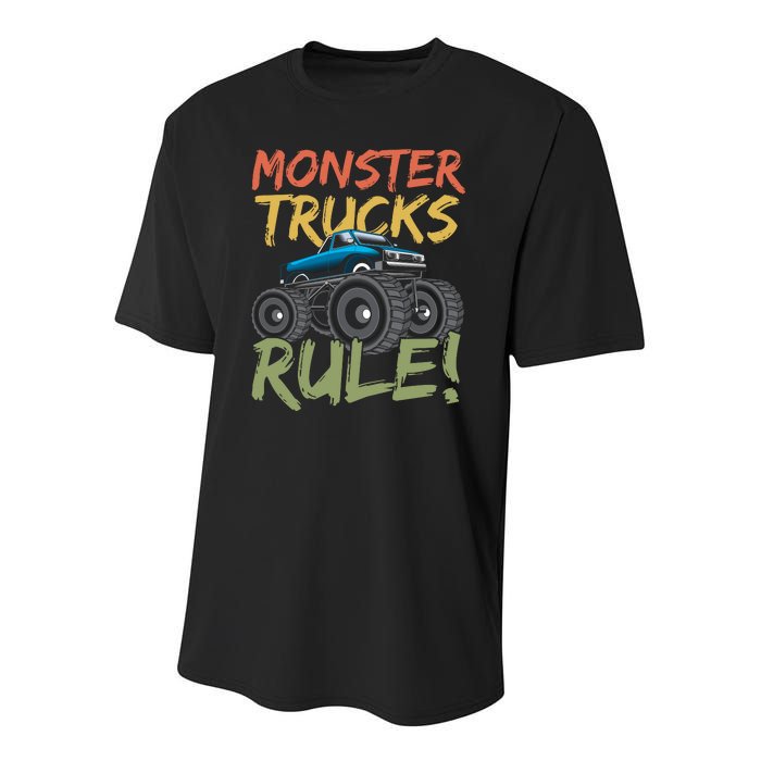 Monster Truck Jam Monster Trucks Rule Birthday Boy Gifts Youth Performance Sprint T-Shirt