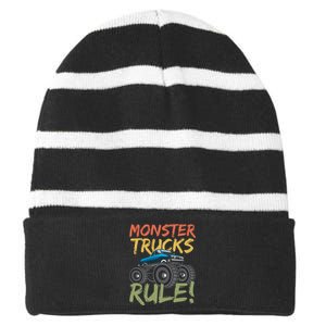 Monster Truck Jam Monster Trucks Rule Birthday Boy Gifts Striped Beanie with Solid Band