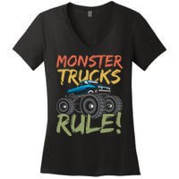 Monster Truck Jam Monster Trucks Rule Birthday Boy Gifts Women's V-Neck T-Shirt