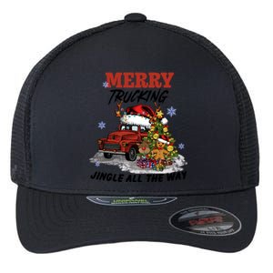 Merry Trucking Jingle All The Way Christmas Flexfit Unipanel Trucker Cap