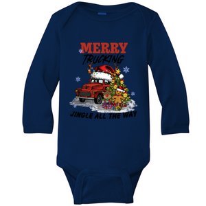 Merry Trucking Jingle All The Way Christmas Baby Long Sleeve Bodysuit