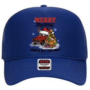 Merry Trucking Jingle All The Way Christmas High Crown Mesh Back Trucker Hat