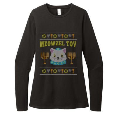 Meowzel Tov Jewish Cat Ugly Christmas Hanukkah  Womens CVC Long Sleeve Shirt