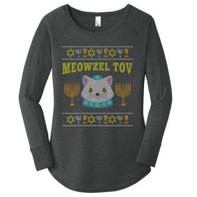 Meowzel Tov Jewish Cat Ugly Christmas Hanukkah  Women's Perfect Tri Tunic Long Sleeve Shirt