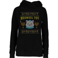 Meowzel Tov Jewish Cat Ugly Christmas Hanukkah  Womens Funnel Neck Pullover Hood