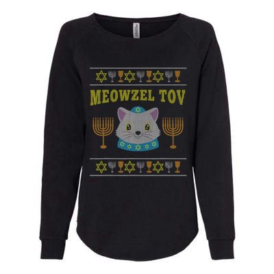 Meowzel Tov Jewish Cat Ugly Christmas Hanukkah  Womens California Wash Sweatshirt