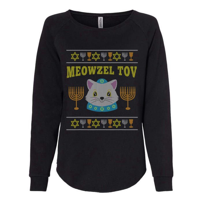 Meowzel Tov Jewish Cat Ugly Christmas Hanukkah  Womens California Wash Sweatshirt