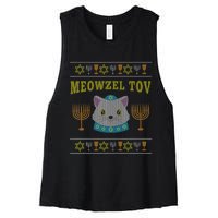 Meowzel Tov Jewish Cat Ugly Christmas Hanukkah  Women's Racerback Cropped Tank