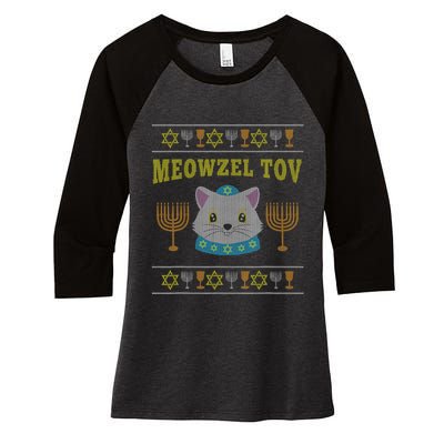 Meowzel Tov Jewish Cat Ugly Christmas Hanukkah  Women's Tri-Blend 3/4-Sleeve Raglan Shirt