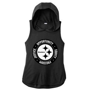 Mike Tomlin Justice Opportunity Equity Freedom Ladies PosiCharge Tri-Blend Wicking Draft Hoodie Tank