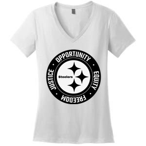 Mike Tomlin Justice Opportunity Equity Freedom Women's V-Neck T-Shirt