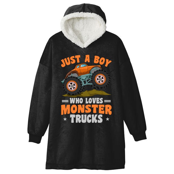 Monster Truck Just A Boy Who Loves Monster Trucks Hooded Wearable Blanket