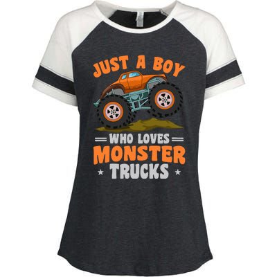 Monster Truck Just A Boy Who Loves Monster Trucks Enza Ladies Jersey Colorblock Tee