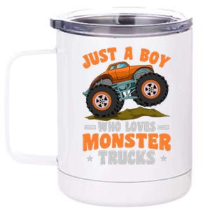 Monster Truck Just A Boy Who Loves Monster Trucks 12 oz Stainless Steel Tumbler Cup