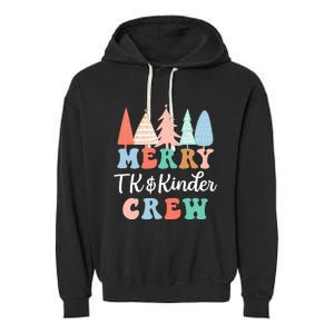 Merry TK & Kinder Crew Kindergarten Teacher Christmas Tree  Garment-Dyed Fleece Hoodie