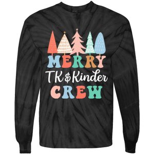 Merry TK & Kinder Crew Kindergarten Teacher Christmas Tree  Tie-Dye Long Sleeve Shirt