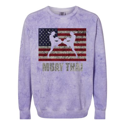 Muay Thai Kickboxing American Flag Mma Vintage Cute Gift Colorblast Crewneck Sweatshirt