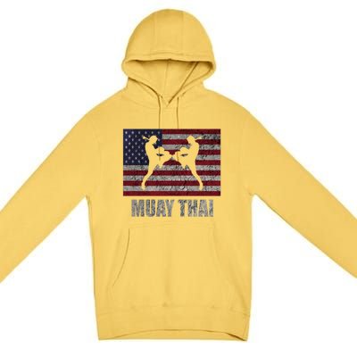 Muay Thai Kickboxing American Flag Mma Vintage Cute Gift Premium Pullover Hoodie