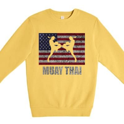 Muay Thai Kickboxing American Flag Mma Vintage Cute Gift Premium Crewneck Sweatshirt