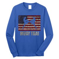 Muay Thai Kickboxing American Flag Mma Vintage Cute Gift Long Sleeve Shirt