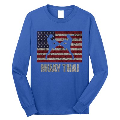 Muay Thai Kickboxing American Flag Mma Vintage Cute Gift Long Sleeve Shirt