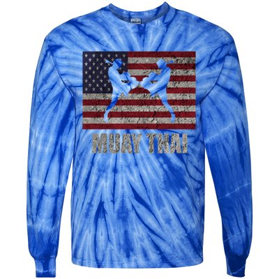 Muay Thai Kickboxing American Flag Mma Vintage Cute Gift Tie-Dye Long Sleeve Shirt