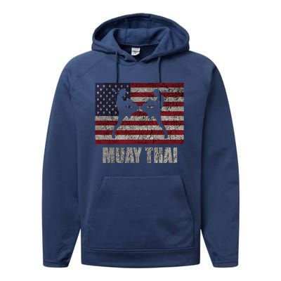 Muay Thai Kickboxing American Flag Mma Vintage Cute Gift Performance Fleece Hoodie