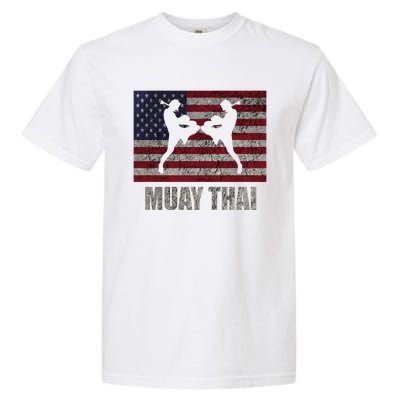 Muay Thai Kickboxing American Flag Mma Vintage Cute Gift Garment-Dyed Heavyweight T-Shirt