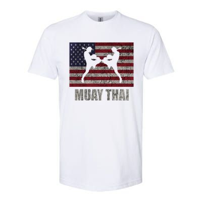 Muay Thai Kickboxing American Flag Mma Vintage Cute Gift Softstyle CVC T-Shirt