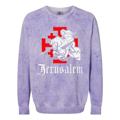 Medieval Templar Knight On War Horse Jerusalem Cross Colorblast Crewneck Sweatshirt