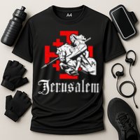 Medieval Templar Knight On War Horse Jerusalem Cross Cooling Performance Crew T-Shirt