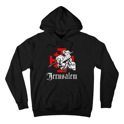 Medieval Templar Knight On War Horse Jerusalem Cross Hoodie