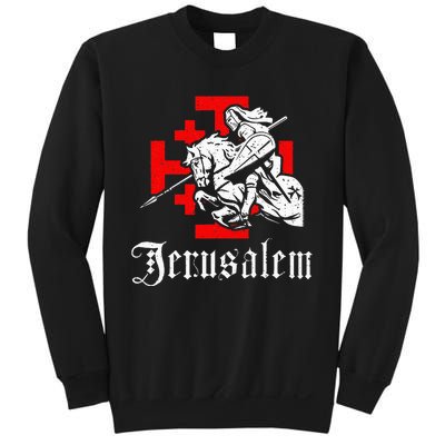 Medieval Templar Knight On War Horse Jerusalem Cross Sweatshirt