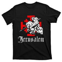 Medieval Templar Knight On War Horse Jerusalem Cross T-Shirt