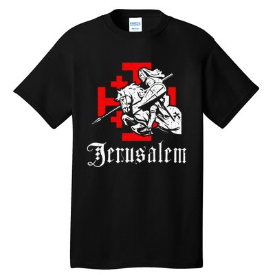 Medieval Templar Knight On War Horse Jerusalem Cross Tall T-Shirt