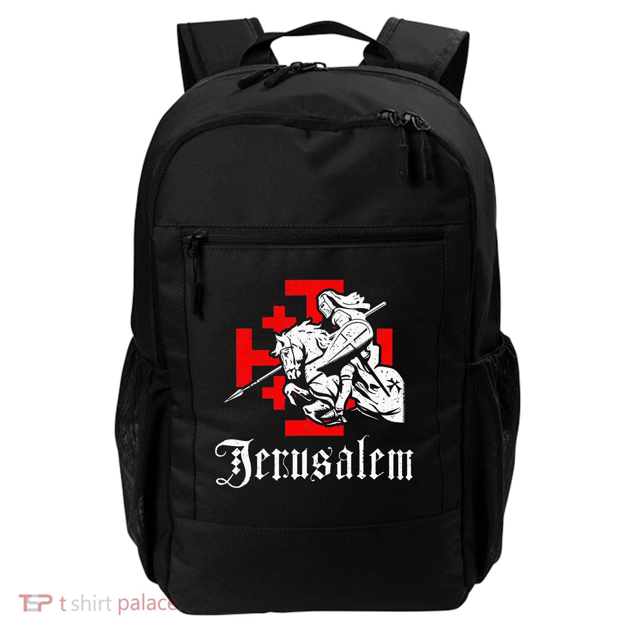 Medieval Templar Knight On War Horse Jerusalem Cross Backpack