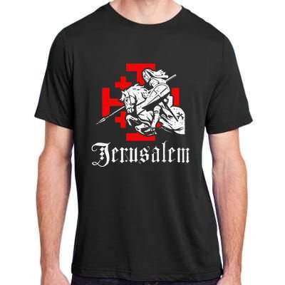 Medieval Templar Knight On War Horse Jerusalem Cross Adult ChromaSoft Performance T-Shirt