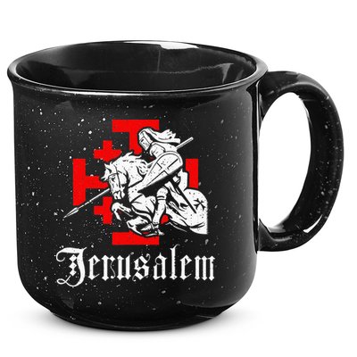 Medieval Templar Knight On War Horse Jerusalem Cross 15oz Campfire Ceramic Mug