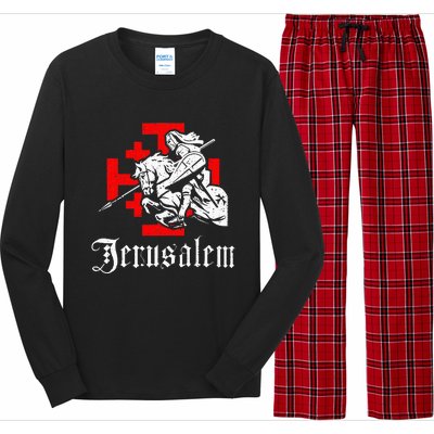 Medieval Templar Knight On War Horse Jerusalem Cross Long Sleeve Pajama Set