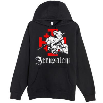 Medieval Templar Knight On War Horse Jerusalem Cross Premium Pullover Hoodie