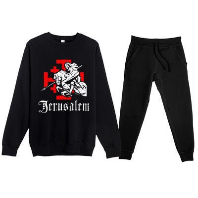 Medieval Templar Knight On War Horse Jerusalem Cross Premium Crewneck Sweatsuit Set