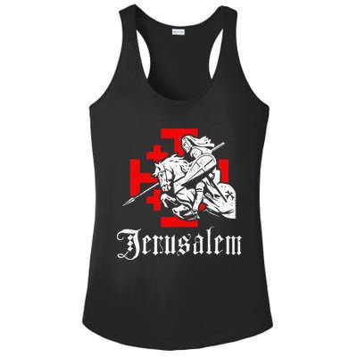 Medieval Templar Knight On War Horse Jerusalem Cross Ladies PosiCharge Competitor Racerback Tank