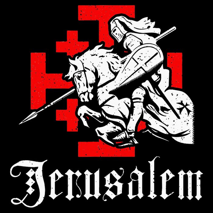 Medieval Templar Knight On War Horse Jerusalem Cross Magnet