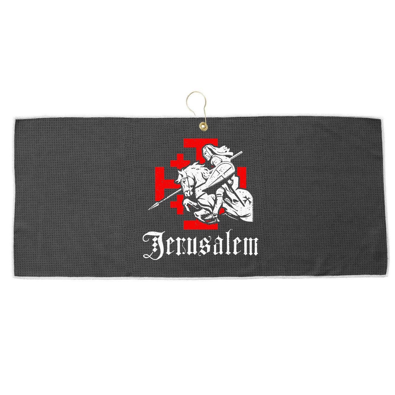Medieval Templar Knight On War Horse Jerusalem Cross Large Microfiber Waffle Golf Towel