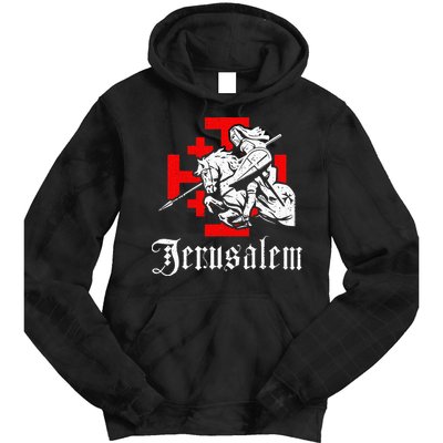Medieval Templar Knight On War Horse Jerusalem Cross Tie Dye Hoodie
