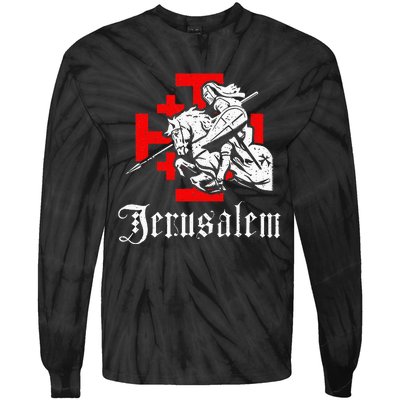 Medieval Templar Knight On War Horse Jerusalem Cross Tie-Dye Long Sleeve Shirt