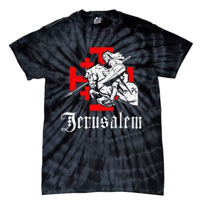 Medieval Templar Knight On War Horse Jerusalem Cross Tie-Dye T-Shirt